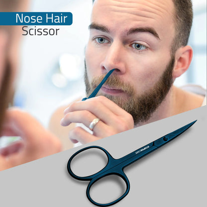 Utopia Care Curved and Rounded Facial Hair Scissors for Men - Mustache, Nose, Beard, Eyebrows, Eyelashes, and Ear Hair Cutting Scissors - Professional Stainless Steel Trimming Scissors - Spectrum Blue 1 Count (Pack of 1)