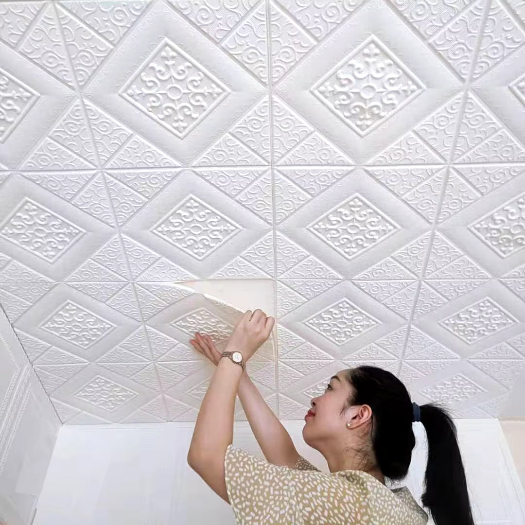 10Pcs 70×70Cm Ceiling Wallpaper 3D Foam Brick Wallpaper Adhesive Wall Decor Wall Stickers