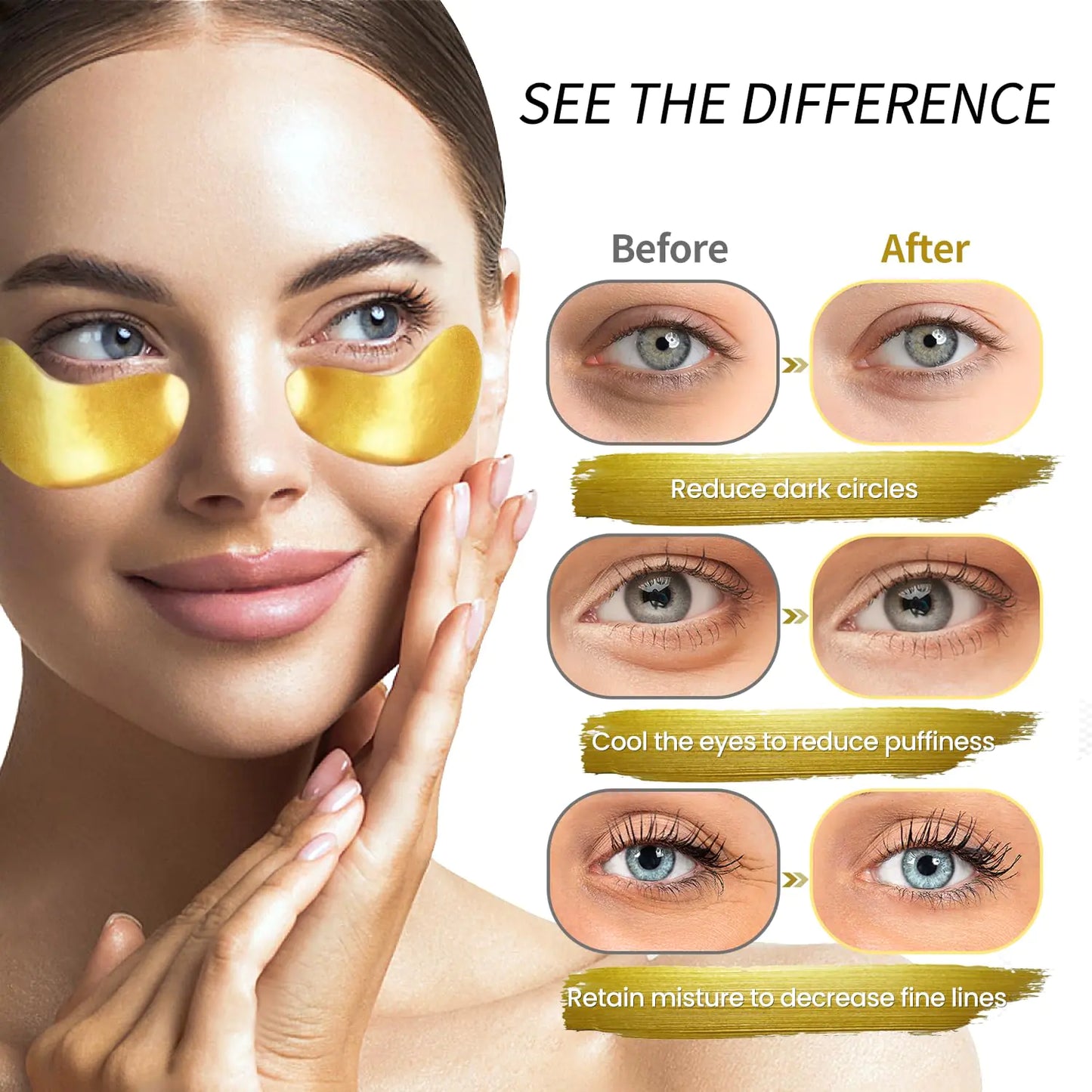 Under Eye Patches (24 Pairs) - Golden Under Eye Mask for Dark Circles, Puffiness & Wrinkles, Natural Collagen Eye Gels Pads for Refreshing, Revitalizing, Beauty & Personal Care 24 Count (Pack of 1) Gold