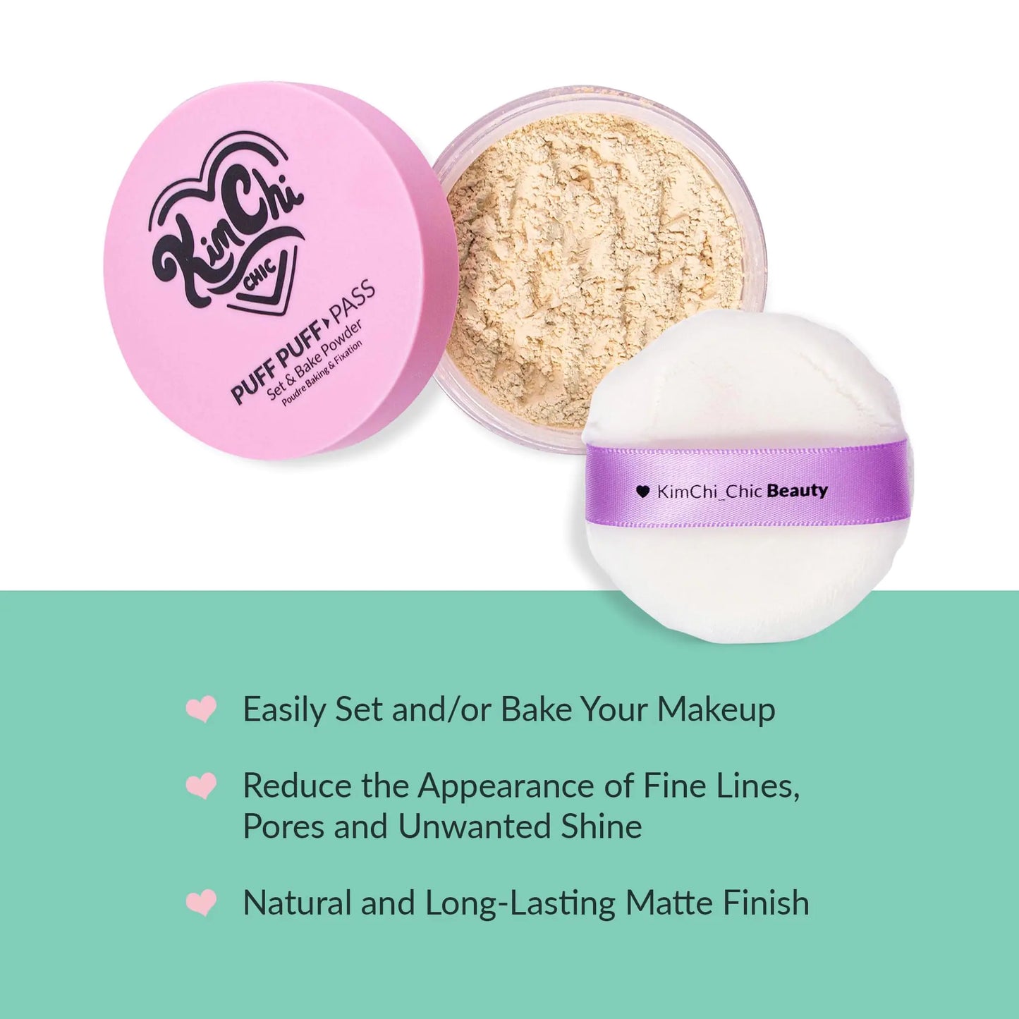 Kimchi Chic Beauty Puff Puff Pass Set and Bake Powder, Loose Face Powder with Extra Fluffy Setting Powder Puff, Soft Translucent Face Makeup for Uneven Skin Tone, 02 Banana