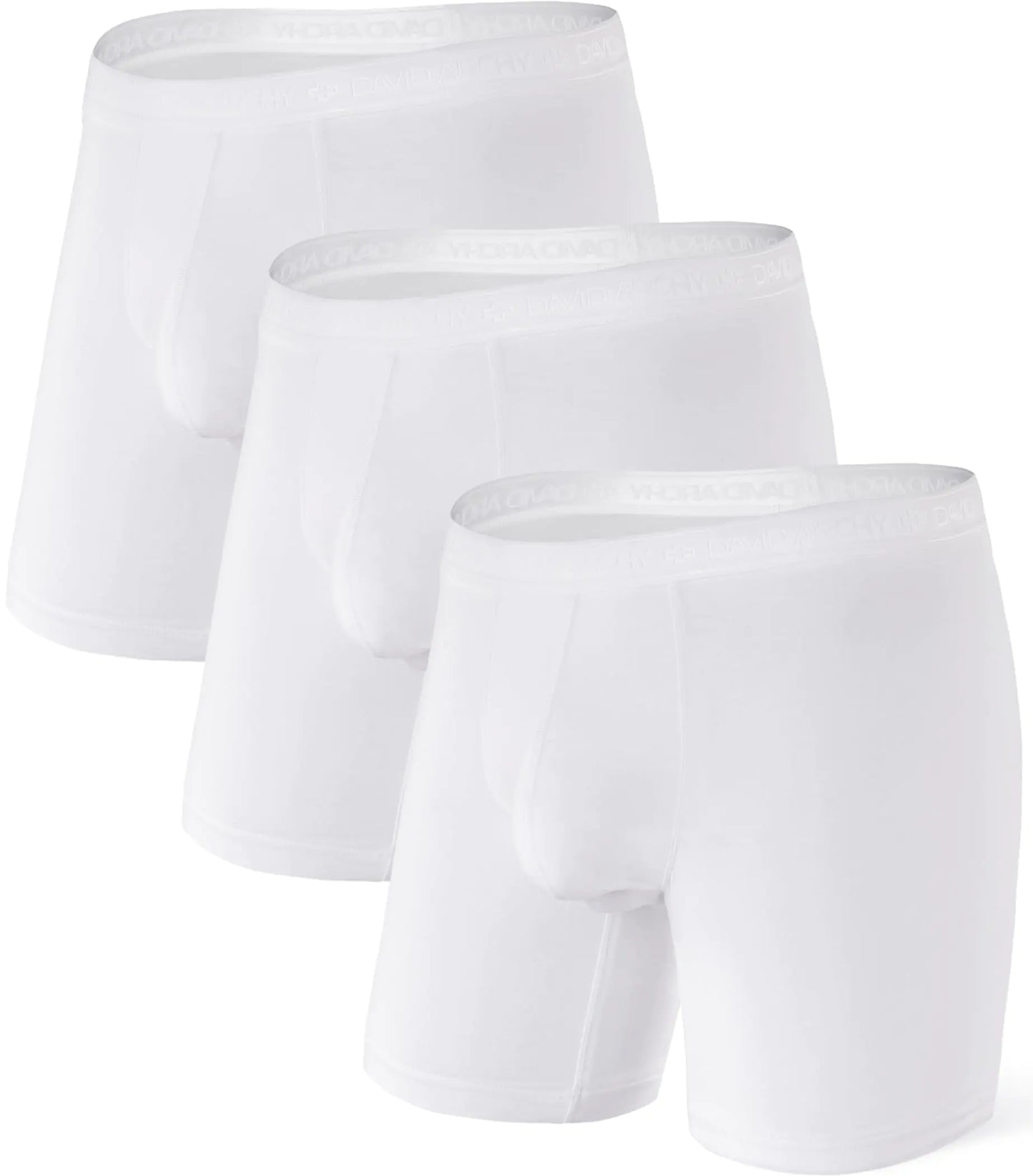 DAVID ARCHY Men's Underwear Micro Modal Dual Pouch Trunks Support Ball Pouch Bulge Enhancing Boxer Briefs for Men 4 Or 7 Pack White - 6.5" in 3 Pack Large