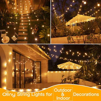 Ollny 25FT Outdoor String Lights, Waterproof Connectable Hanging Lights with 13 Edison + 1 Spare Led Bulbs Plug In, Patio Led Lights for outside Backyard Garden Camping Porch Decor