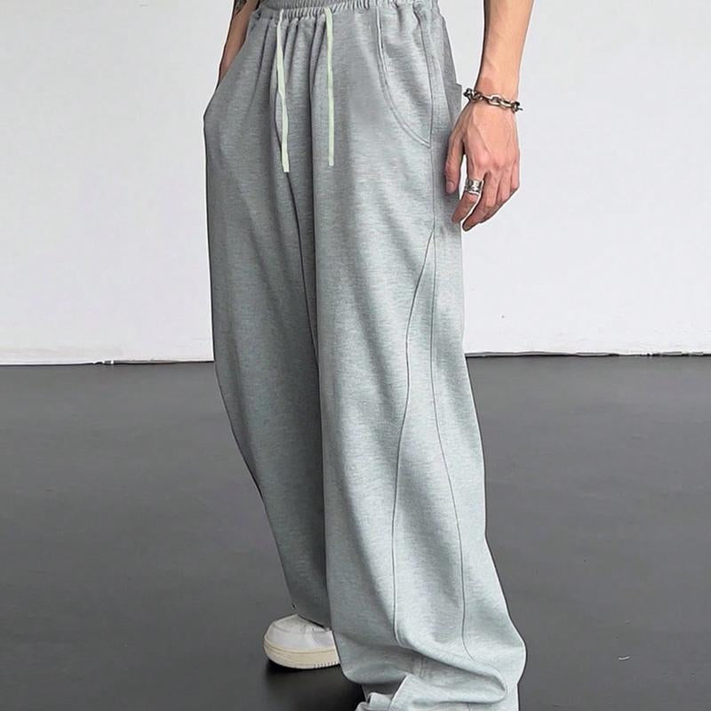 Drawstring Elastic Waist Baggy Sweatpants Y2K Loose Wide Leg Long Pants with Pocket