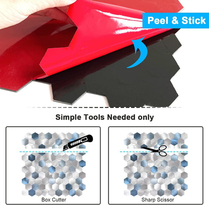 Peel and Stick Backsplash for Kitchen Hexagon Tiles,Adhesive Backsplash for Kitchen Adhesive Wall Tiles Peel and Stick Metal Tile 3D Tile Stickers 10Pcs Blue