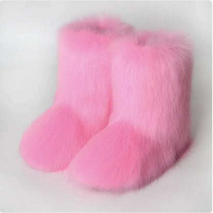 Women's Fox Fur Fleece Snow Boots