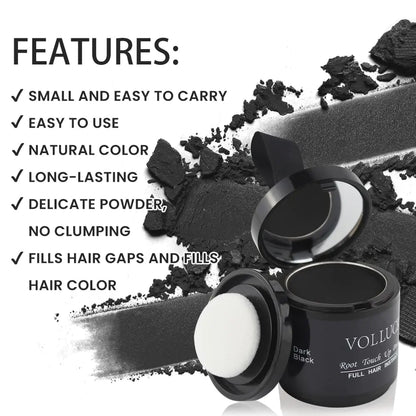 VOLLUCK Root Touch Up Powder for Gray Hair and Beard - 0.35 Ounce Hairline Filler for Women and Men, Hair Shadow Concealer for Bald Spots and Eyebrows, Dark Black