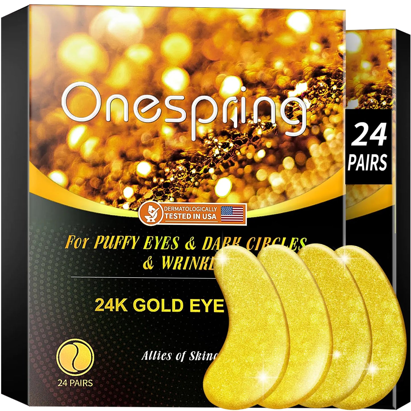 Under Eye Patches (24 Pairs) - Golden Under Eye Mask for Dark Circles, Puffiness & Wrinkles, Natural Collagen Eye Gels Pads for Refreshing, Revitalizing, Beauty & Personal Care 24 Count (Pack of 1) Gold