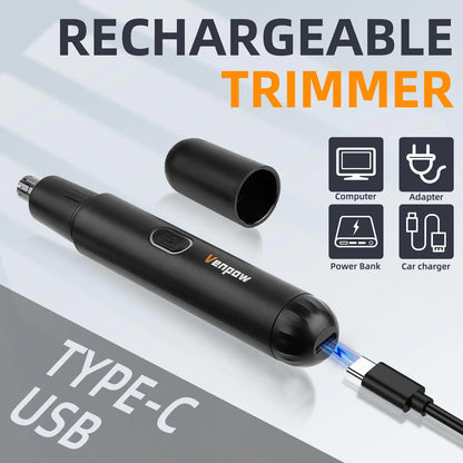 Rechargeable Ear and Nose Hair Trimmer - 2023 Professional Painless Eyebrow & Facial Hair Trimmer for Men Women, Powerful Motor and Dual-Edge Blades for Smoother Cutting, Black Battery Powered+rechargeable