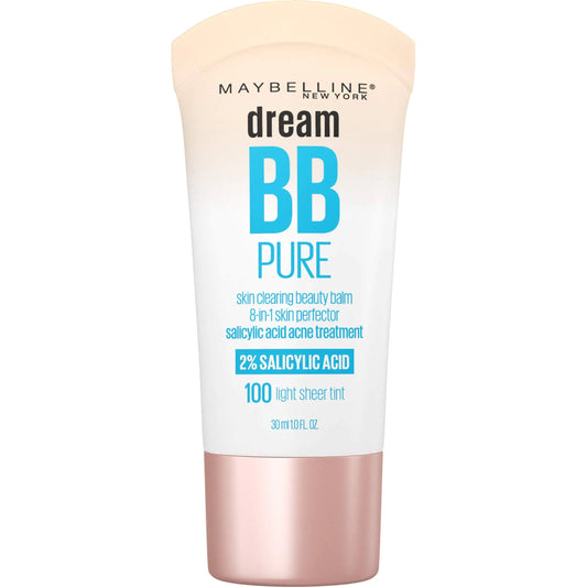 Maybelline Dream Pure Skin Clearing BB Cream, 8-in-1 Skin Perfecting Beauty Balm With 2% Salicylic Acid, Sheer Tint Coverage, Oil-Free, Light, 1 Count 1 Fl Oz (Pack of 1) 100 LIGHT