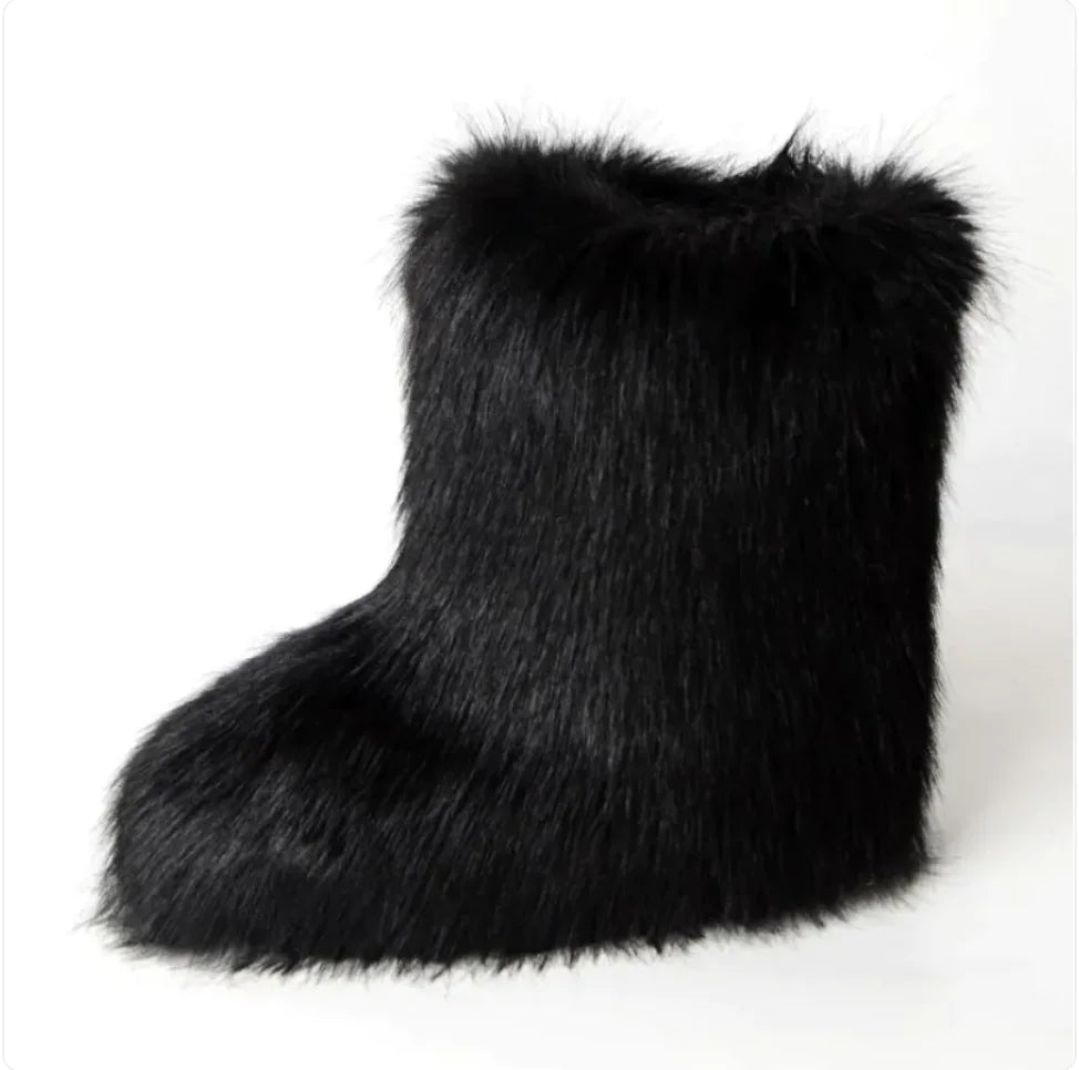 Women's Fox Fur Fleece Snow Boots