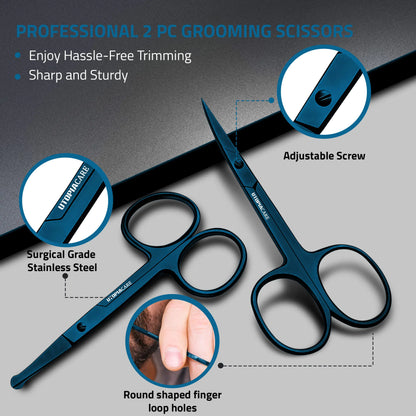 Utopia Care Curved and Rounded Facial Hair Scissors for Men - Mustache, Nose, Beard, Eyebrows, Eyelashes, and Ear Hair Cutting Scissors - Professional Stainless Steel Trimming Scissors - Spectrum Blue 1 Count (Pack of 1)