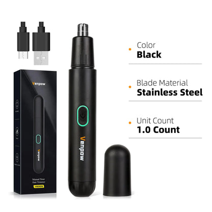 Rechargeable Ear and Nose Hair Trimmer - 2023 Professional Painless Eyebrow & Facial Hair Trimmer for Men Women, Powerful Motor and Dual-Edge Blades for Smoother Cutting, Black Battery Powered+rechargeable