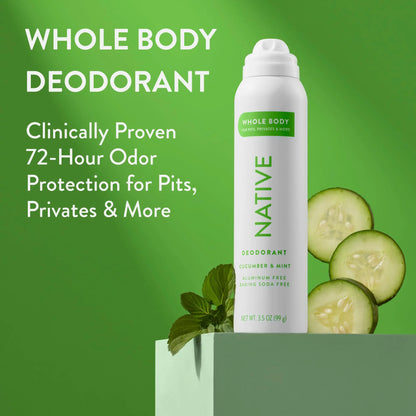 Native Whole Body Deodorant Spray Contains Naturally Derived Ingredients, Deodorant for Women & Men | 72 Hour Odor Protection, Aluminum Free with Coconut Oil and Shea Butter | Cucumber & Mint