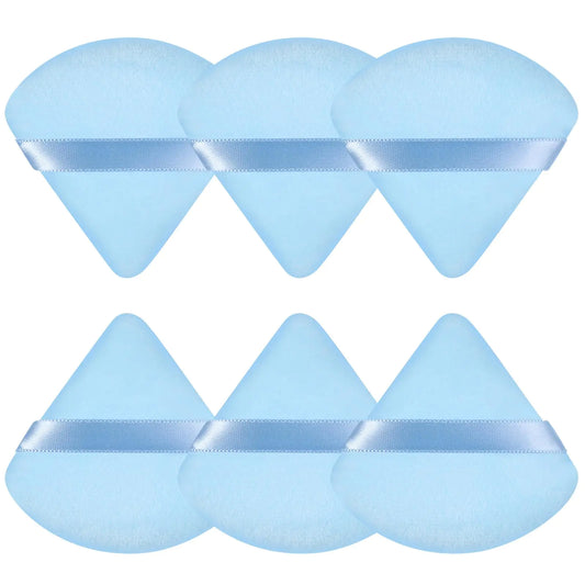 Pimoys 6 Pieces Powder Puff Face Soft Triangle Makeup Puff for Loose Powder Setting Powder, Velour Makeup Blender Sponge Set Beauty Makeup Tool, Blue