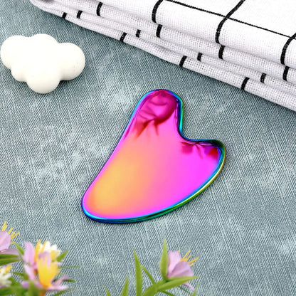 Nuanchu Stainless Steel Gua Sha Facial Tools Guasha for Face Metal Gua Sha Tighten Skin Massage Guasha Beauty Tool for Body Eyes Neck Massager with Travel Pouch Skin Care Gifts (Rainbow Color) Rainbow Color