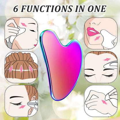 Nuanchu Stainless Steel Gua Sha Facial Tools Guasha for Face Metal Gua Sha Tighten Skin Massage Guasha Beauty Tool for Body Eyes Neck Massager with Travel Pouch Skin Care Gifts (Rainbow Color) Rainbow Color