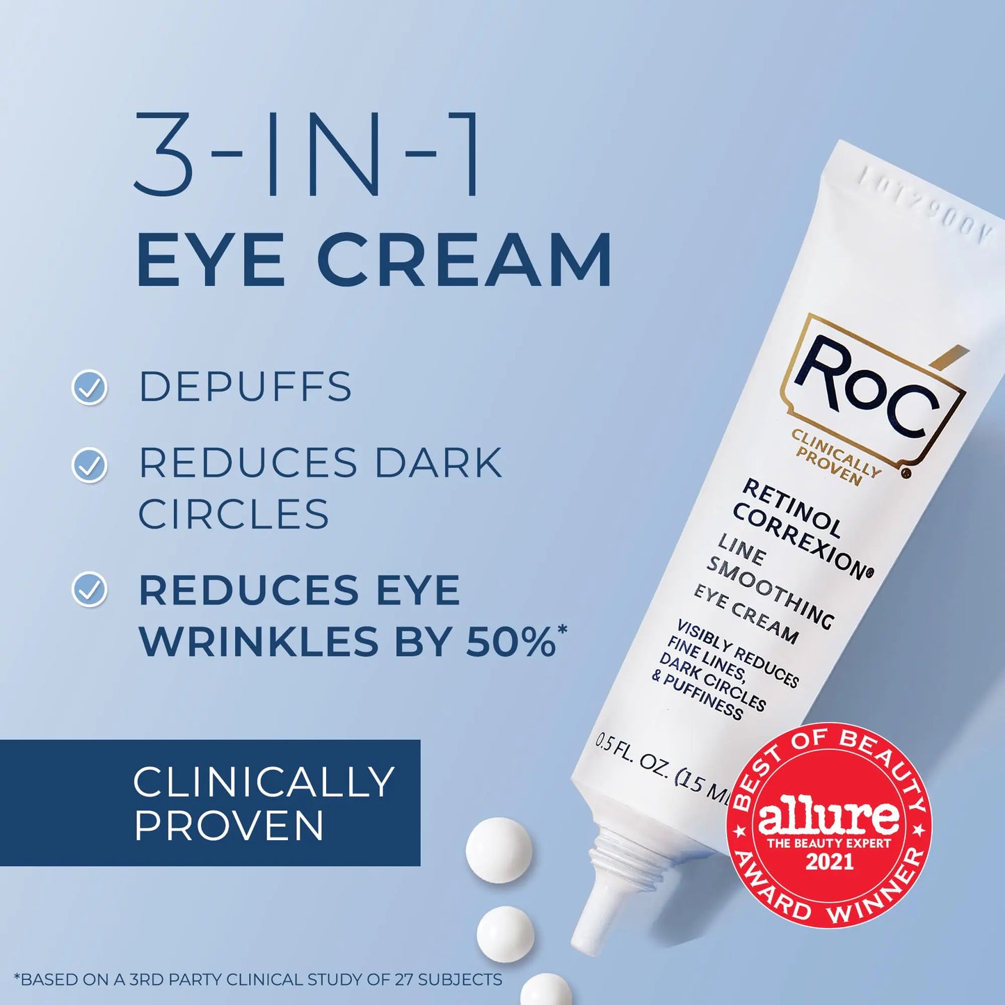 RoC Retinol Correxion Under Eye Cream for Dark Circles & Puffiness, Daily Wrinkle Cream, Anti Aging Line Smoothing Skin Care Treatment for Women and Men, 0.5 oz (Packaging May Vary) 0.5 Fl Oz (Pack of 1)