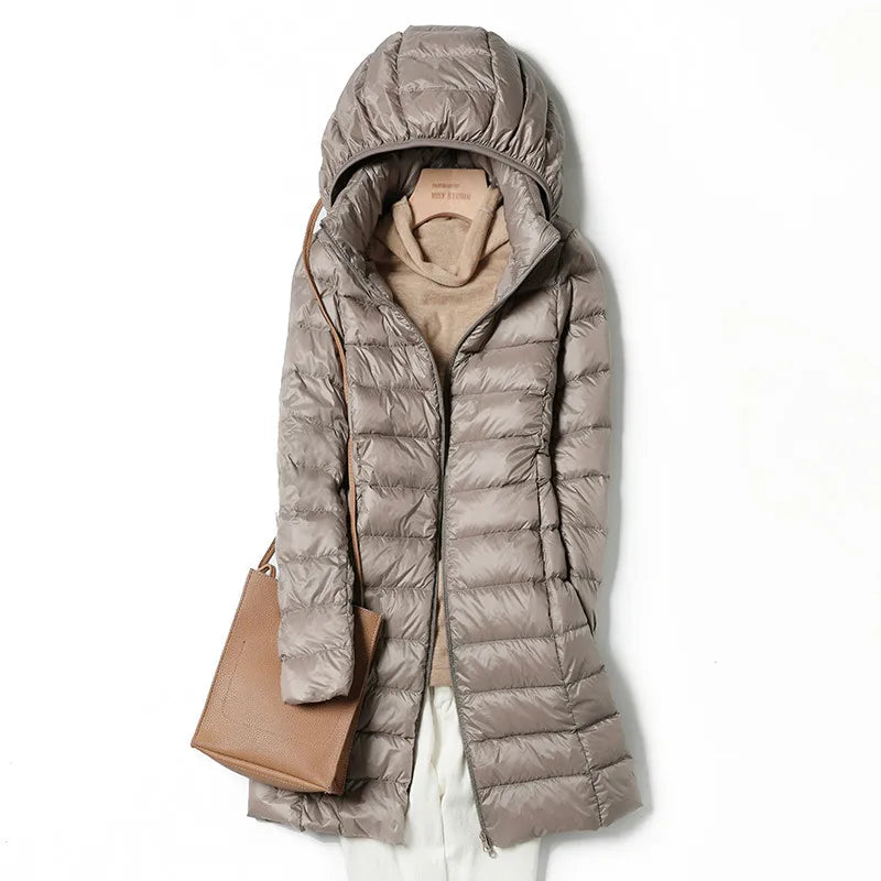 Plus Size Women's Mid-length Lightweight Down Jacket