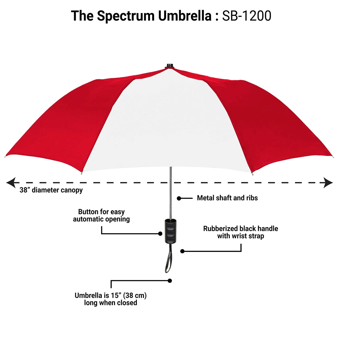 STROMBERGBRAND UMBRELLAS The Spectrum Popular Style 42" Automatic Open Compact Travel Umbrella for Rain, Wind & Sun, Sturdy Lightweight Small Portable Folding Umbrella for Men and Women Red/White