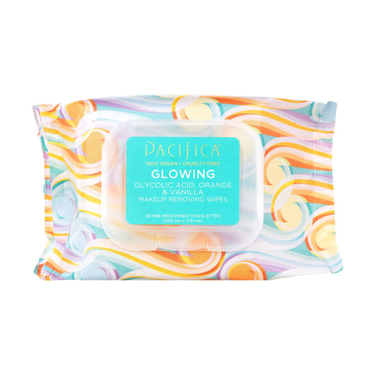 Pacifica Beauty Glowing Glycolic Acid, Orange & Vanilla Makeup Remover Wipes, Designed To Create Glowing Skin, Vegan & Cruelty-Free, 30 Wipes 30 Count (Pack of 1)