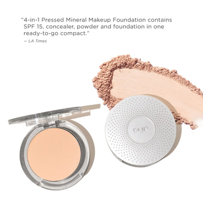 PÜR Beauty 4-in-1 Pressed Mineral Makeup SPF 15 Powder Foundation with Concealer & Finishing Powder- Medium to Full Coverage Foundation- Mineral-Based Powder- Cruelty-Free & Vegan Friendly Cocoa