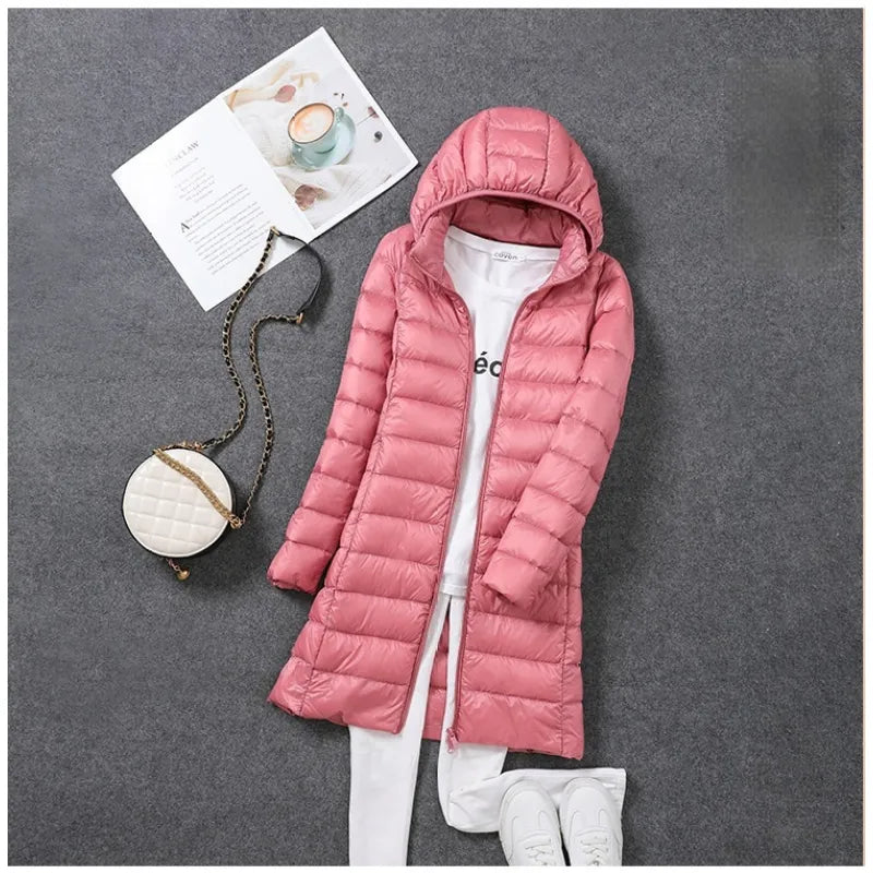 Plus Size Women's Mid-length Lightweight Down Jacket