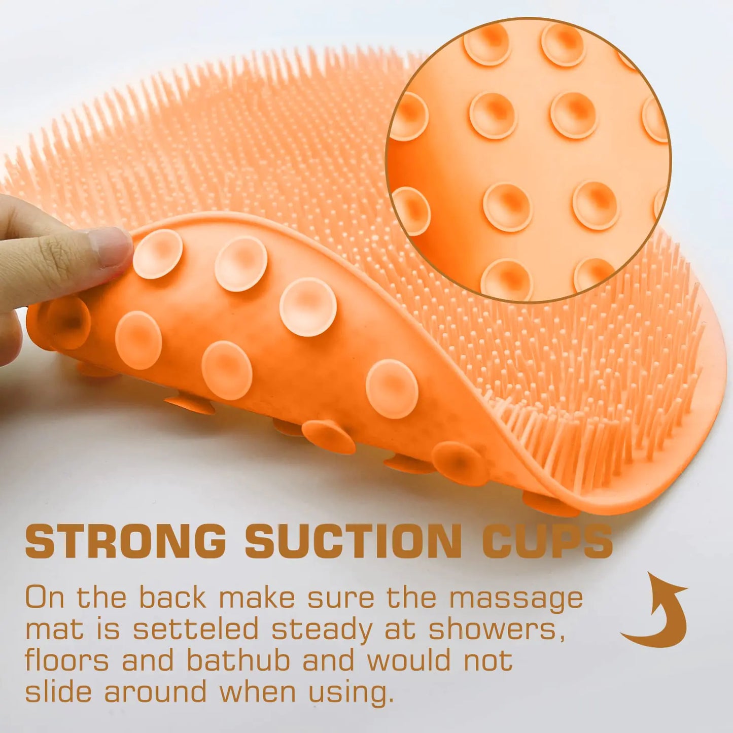 Shower Foot Scrubber Mat Back Washer Back Exfoliating Bath Wash Pad Wall Mounted Slip Suction Cups Foot Scrubber for Use in Shower Cups Foot Cleaner for Men and Women Orange