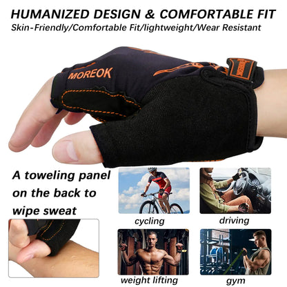 MOREOK Cycling Gloves Bike Gloves for Men/Women-[5MM Gel Pad] Biking Gloves Half Finger Bicycle Gloves Exercise Workout Gloves for Cycling/Weight Lifting/Gym/Motorcycle/Rowing Orange XX-Large