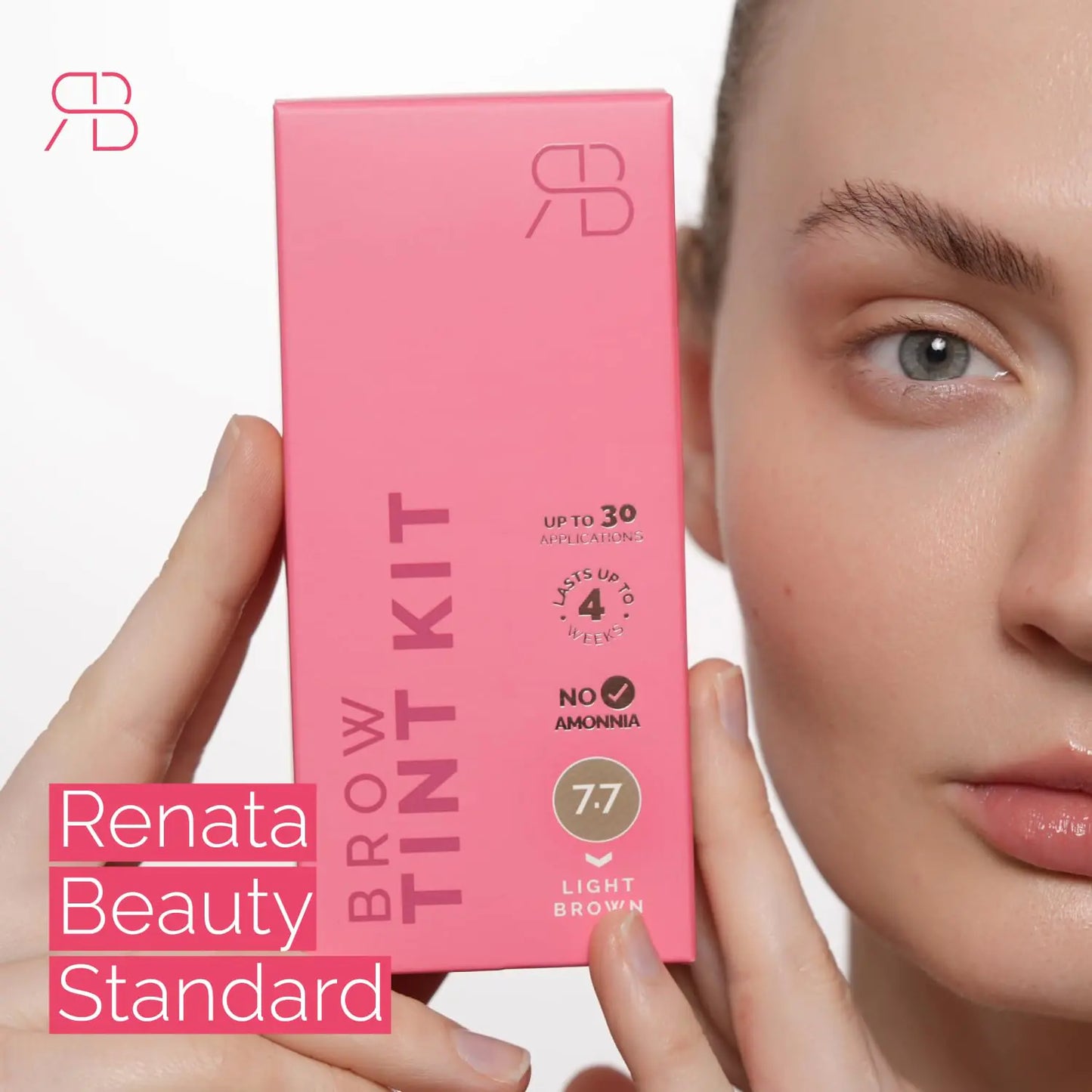 RB RENATA BEAUTY Brow Tint Kit – Eyebrow Tint Set – Dye Kit with Color Tint, Cream Developer and Styling Brush – Long-Lasting Effect Up to 4 Weeks – 30 Applications [Light Brown] 7.7 Light Brown