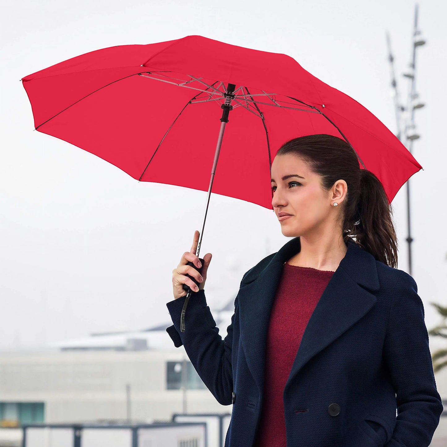 STROMBERGBRAND UMBRELLAS The Spectrum Popular Style 42" Automatic Open Compact Travel Umbrella for Rain, Wind & Sun, Sturdy Lightweight Small Portable Folding Umbrella for Men and Women Red/White