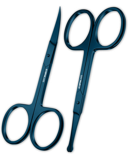 Utopia Care Curved and Rounded Facial Hair Scissors for Men - Mustache, Nose, Beard, Eyebrows, Eyelashes, and Ear Hair Cutting Scissors - Professional Stainless Steel Trimming Scissors - Spectrum Blue 1 Count (Pack of 1)