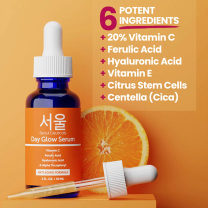 SeoulCeuticals Korean Skin Care 20% Vitamin C Hyaluronic Acid Serum + CE Ferulic Acid - Potent Anti Aging, Anti Wrinkle Korean Beauty 1oz 1 Fl Oz (Pack of 1)