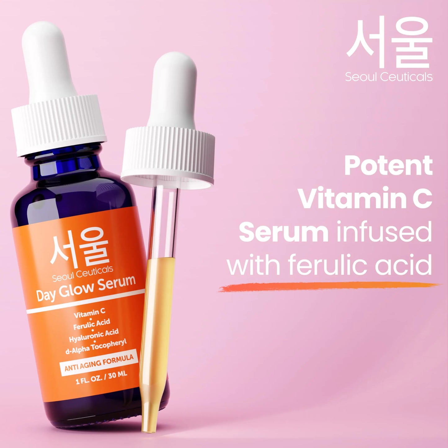 SeoulCeuticals Korean Skin Care 20% Vitamin C Hyaluronic Acid Serum + CE Ferulic Acid - Potent Anti Aging, Anti Wrinkle Korean Beauty 1oz 1 Fl Oz (Pack of 1)