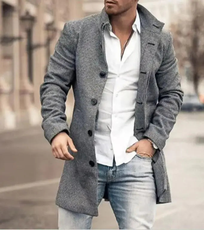 Men's Fashion Casual Tweed Stand-up Collar Coat