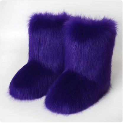 Women's Fox Fur Fleece Snow Boots