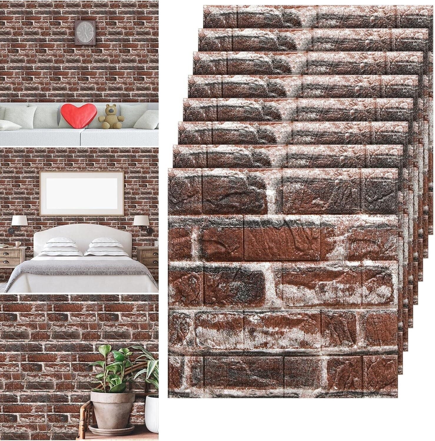 10 Pcs 3D Tile Brick Wall Sticker Self-Adhesive Foam Panel Wallpaper 38*35