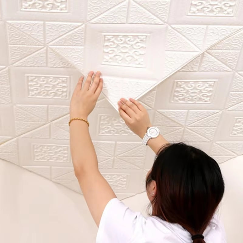 10Pcs 70×70Cm Ceiling Wallpaper 3D Foam Brick Wallpaper Adhesive Wall Decor Wall Stickers