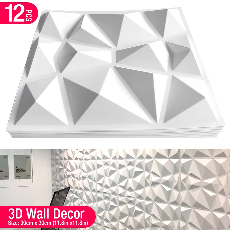 12Pcs 30Cm House Wall Renovation Geometric 3D Wall Panel Non-Self-Adhesive 3D Wall Sticker Room Bathroom Ceramic Tile Wallpaper