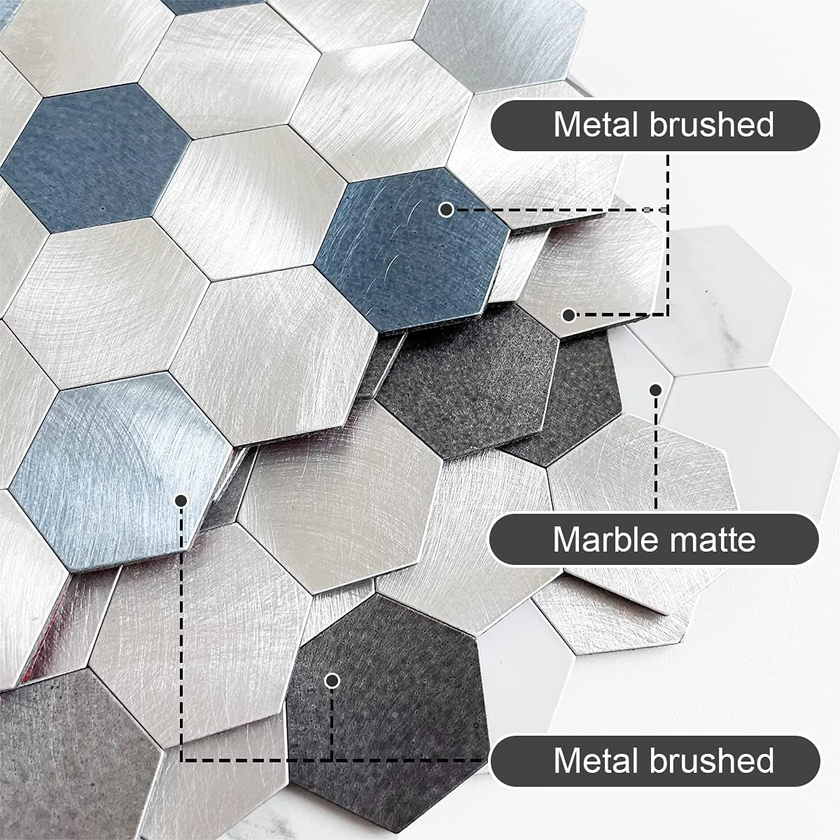 Peel and Stick Backsplash for Kitchen Hexagon Tiles,Adhesive Backsplash for Kitchen Adhesive Wall Tiles Peel and Stick Metal Tile 3D Tile Stickers 10Pcs Blue