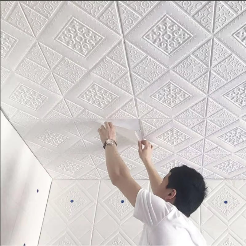 10Pcs 70×70Cm Ceiling Wallpaper 3D Foam Brick Wallpaper Adhesive Wall Decor Wall Stickers