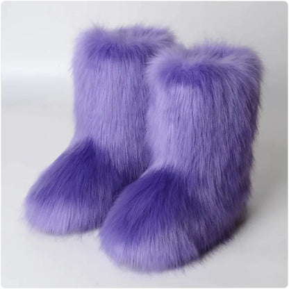 Women's Fox Fur Fleece Snow Boots