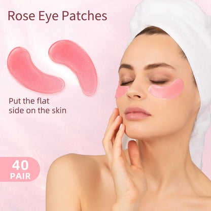 Under Eye Patches, 40 Pairs Eye Mask for Dark Circles, Puffy Eyes, Undereye Bags,Wrinkles,Eye Mask Patches with Rose, Eye Treatment Skin Care for Men & Women Gift Pink