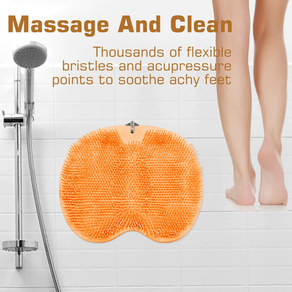 Shower Foot Scrubber Mat Back Washer Back Exfoliating Bath Wash Pad Wall Mounted Slip Suction Cups Foot Scrubber for Use in Shower Cups Foot Cleaner for Men and Women Orange