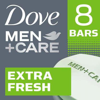 DOVE MEN + CARE 3 in 1 Bar Cleanser for Body, Face, and Shaving Extra Fresh Body and Facial Cleanser More Moisturizing Than Bar Soap to Clean and Hydrate Skin 3.75 Ounce (Pack of 8) 3.75 Ounce (Pack of 8)