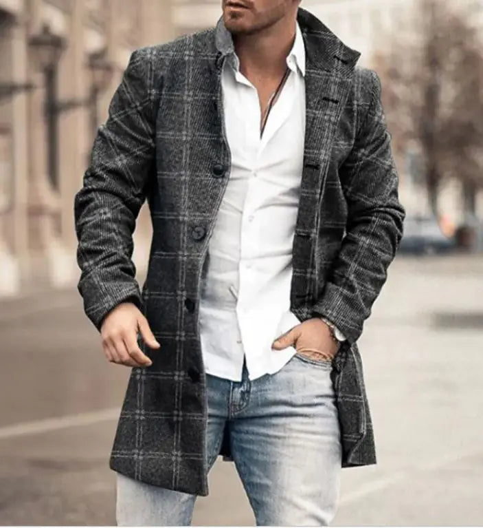 Men's Fashion Casual Tweed Stand-up Collar Coat