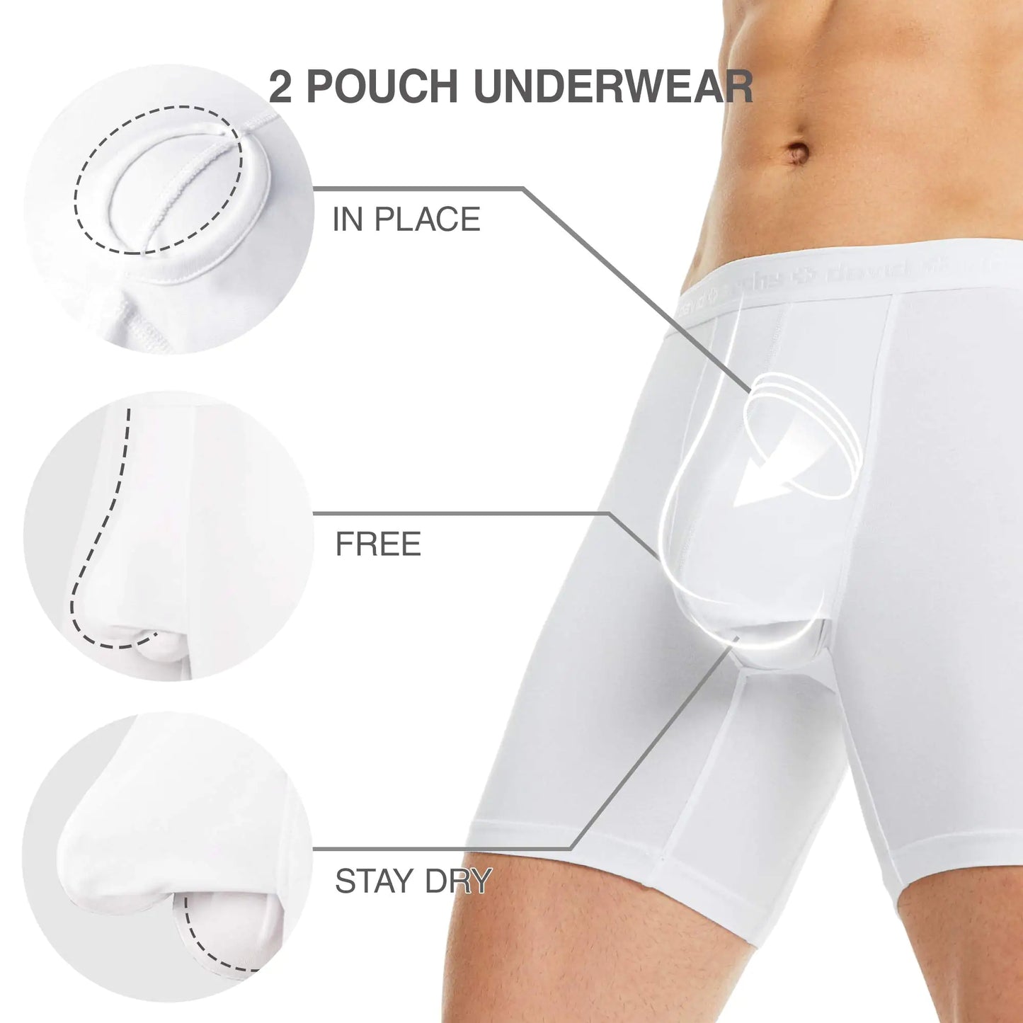 DAVID ARCHY Men's Underwear Micro Modal Dual Pouch Trunks Support Ball Pouch Bulge Enhancing Boxer Briefs for Men 4 Or 7 Pack White - 6.5" in 3 Pack Large