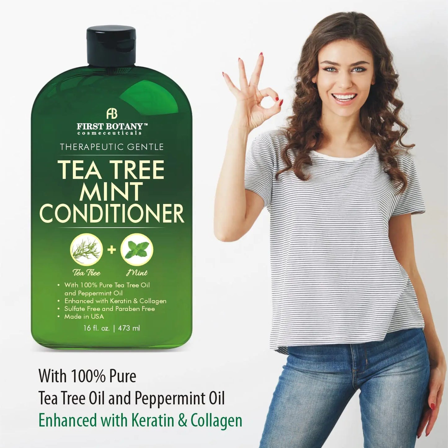 Mint Shampoo and Conditioner - Tea Tree and Peppermint Oils - Promotes Hair Growth, Fights Dandruff, Lice & Itchy Scalp - Sulfate-Free for Men and Women - 16 fl oz x 2