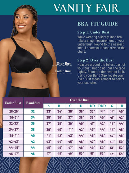 Vanity Fair Women's Beauty Back Smoothing Minimizer Bra, Minimizes Bust Line up to 1.5", Non Padded Cups up to H 36D White Coconut Lace