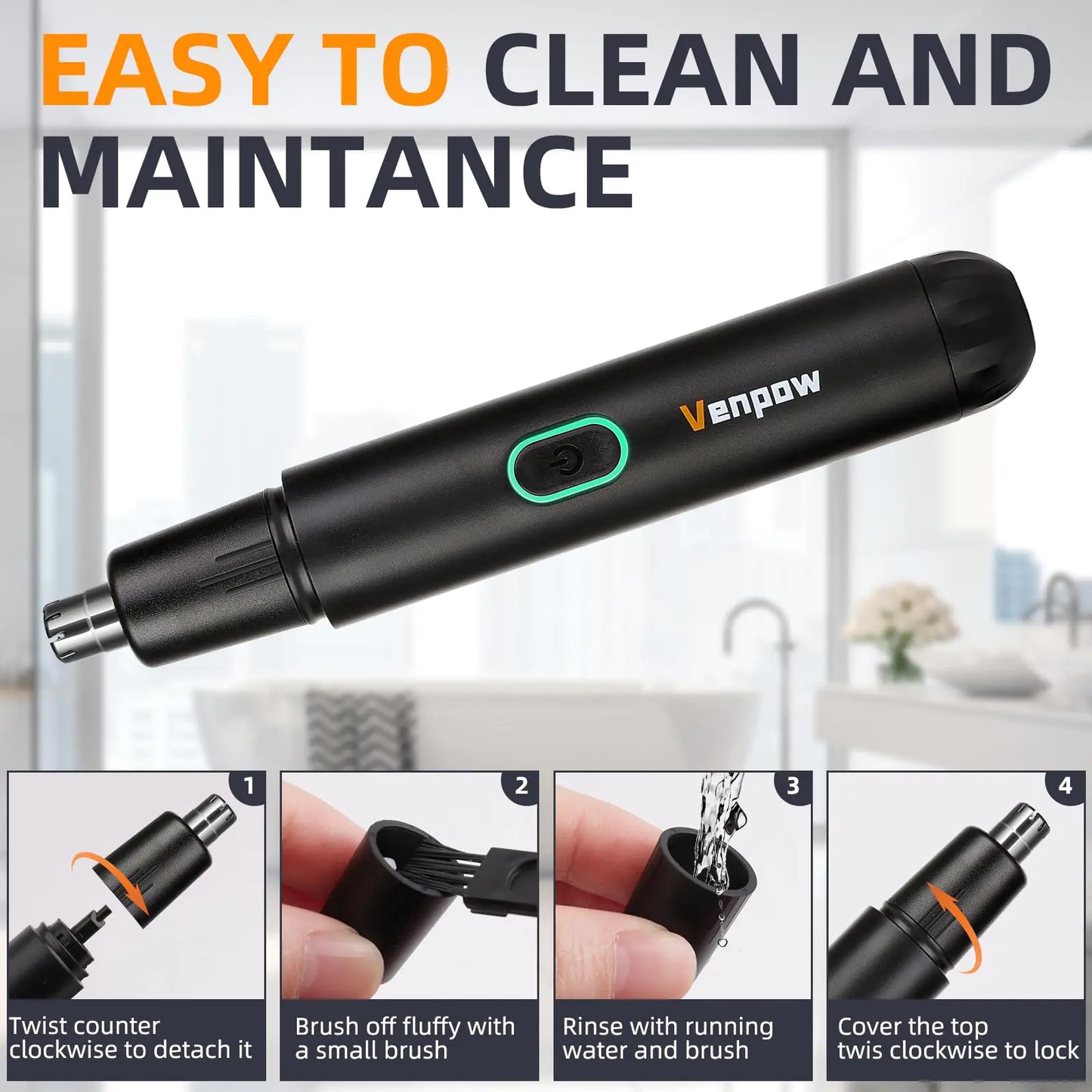 Rechargeable Ear and Nose Hair Trimmer - 2023 Professional Painless Eyebrow & Facial Hair Trimmer for Men Women, Powerful Motor and Dual-Edge Blades for Smoother Cutting, Black Battery Powered+rechargeable