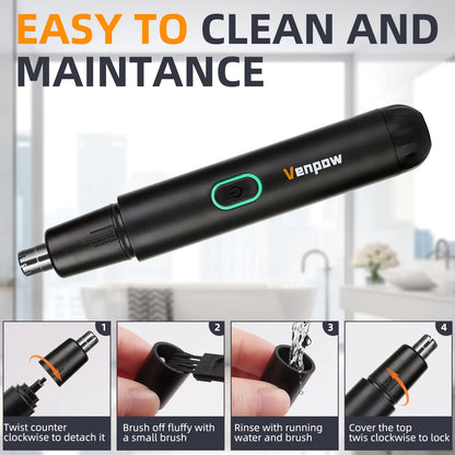 Rechargeable Ear and Nose Hair Trimmer - 2023 Professional Painless Eyebrow & Facial Hair Trimmer for Men Women, Powerful Motor and Dual-Edge Blades for Smoother Cutting, Black Battery Powered+rechargeable